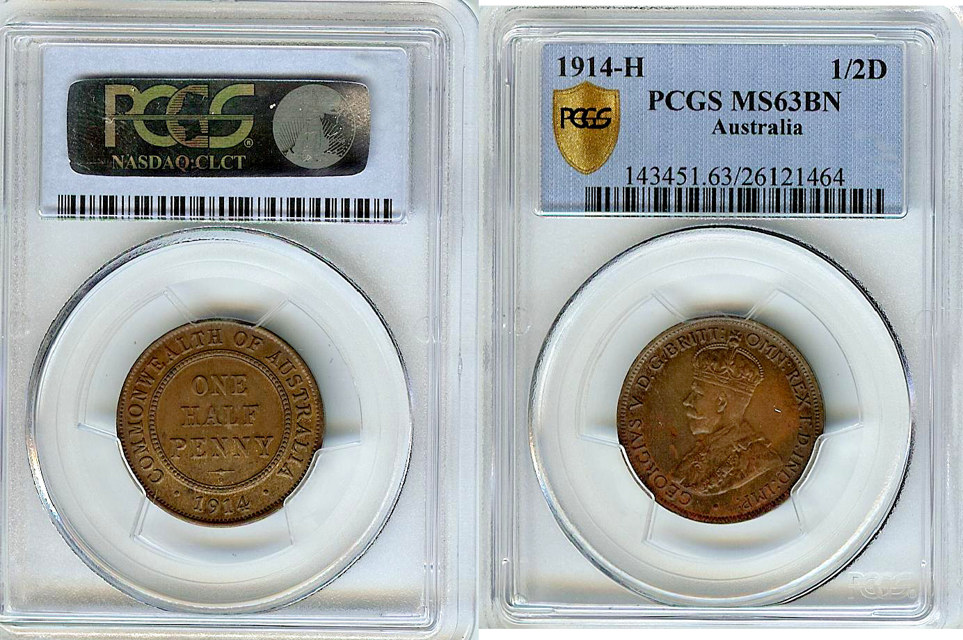 Australien demi penny 1914H PCGS MS63